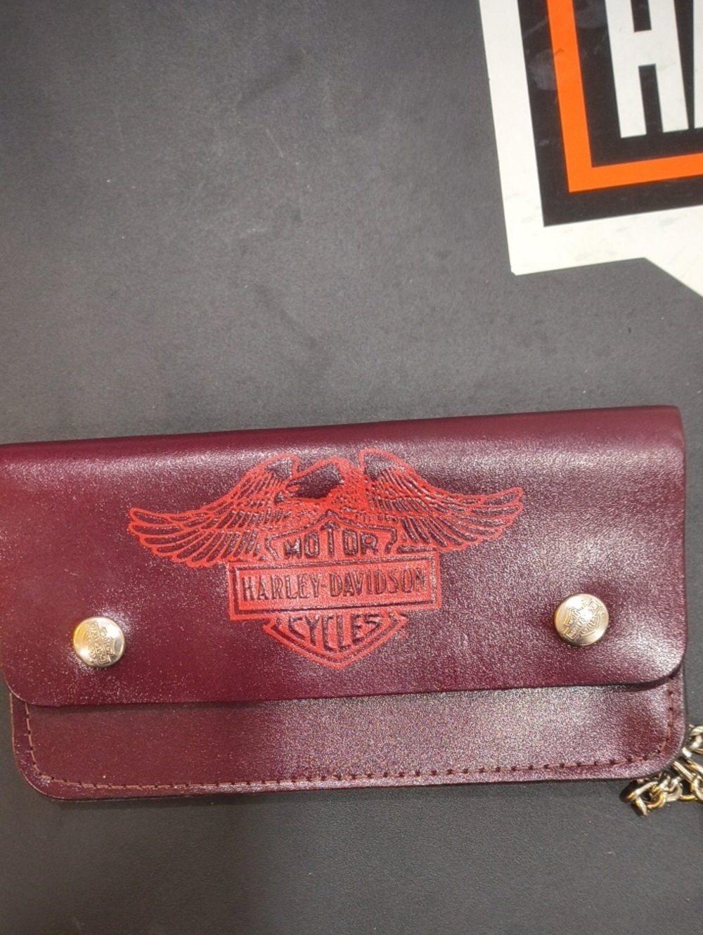 Vintage Harley-Davidson Burgundy and Red Leather Chain Wallet
